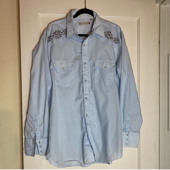 Roper Southwestern embroidered Pearl Snap Button Down Long Sleeve dress Shirt - Picture 6 of 9